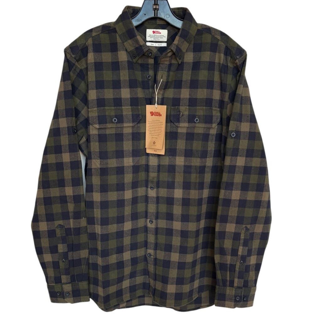 Fjallraven NWT Mens Flannel Plaid "Skog" Button Up Long Sleeve Shirt Slim Fit L